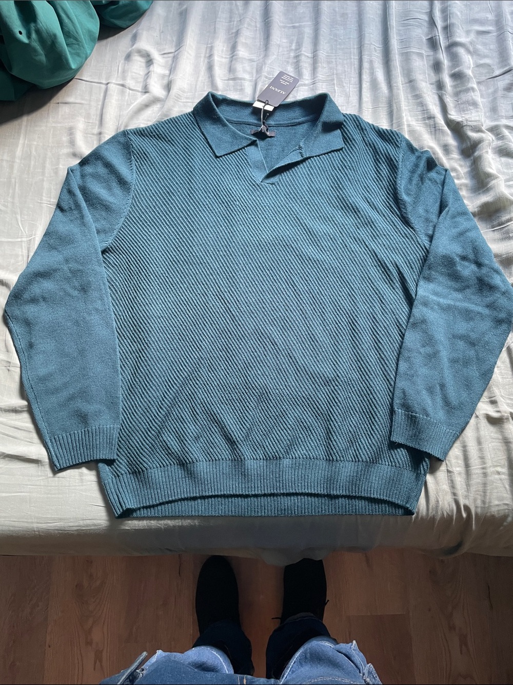 Alfani Teal V-Neck Knit Sweater